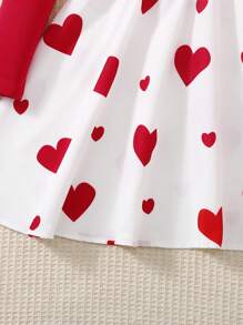 SHEIN Leap Crew Tween Girls' Casual Resort Mixed Knit Round Neck Long Sleeve Heart Patchwork Dress - Red - View 3