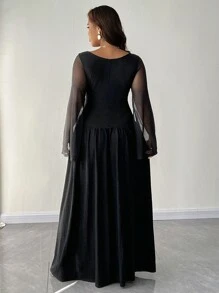 SHEIN Unity Plus Size Women Crew Neck Long Sleeve Black Ruffle Hem Elegant Party Dress Maxi Women Outfit Fall Cloth For Women - Black - View 6