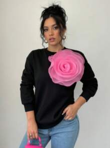 INAWLY Sudadera holgada con flores 3D romántica de Navidad para mujer