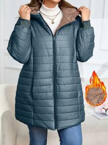 Plus Size Winter Clothes Casual Thermal Lined Hooded Padded Padded Coat - Blue - View 5