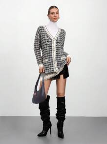 CLARA VERO Women Front Button V-Neck Drop Shoulder Cardigan - Multicolor - View 2