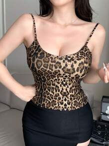 DAZY 女士豹纹吊带背心简约休闲上衣、露背上衣、返校服装 - 彩色 - 查看 9