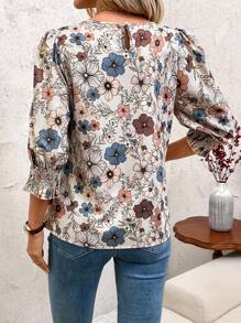 SHEIN Clasi 女士花卉印花圆领长袖简约衬衫 - 彩色 - 查看 2