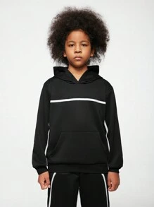 SHEIN Conjunto informal de estilo callejero para niño preadolescente con sudadera con capucha y pantalones con cordón en la cintura