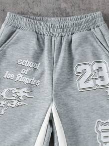SHEIN Explorewe Tween Boy Street Style Casual Versatile Letter Print Sweatpants - Grey - View 5