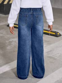 Tween Girls Y2K Edgy School Spirit Versatile Fashion Essentials, Girls Casual Everyday Streetwear Vintage Style Flared Comfortable Distressed Jeans - Dark Wash - View 2