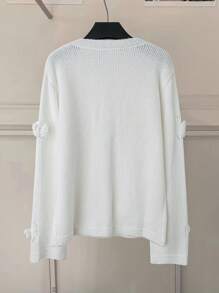 SHEIN Unity Plus Size Women 3D Floral Hollow-Out Knitted Cardigan Sweater,Valentine - White - View 2