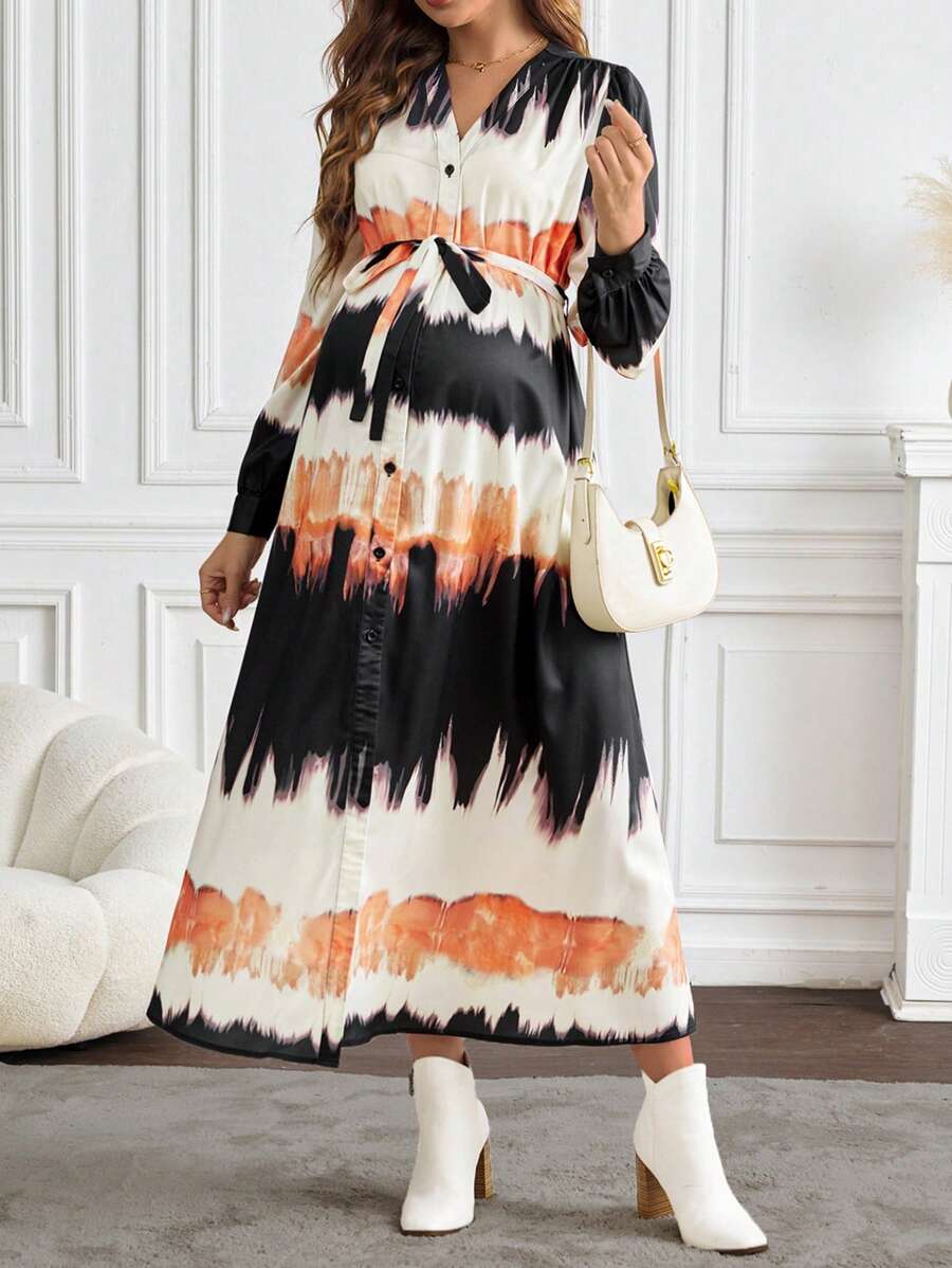 SHEIN Maternity Casual Dress, Minimalist Fashion For Everyday Wear - Multicolor - View 1