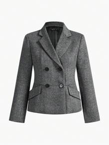 MOTF PREMIUM LAPEL COLLAR FLAP DETAIL DOUBLE BREASTED PLACKET OVERCOAT - Grey - View 8