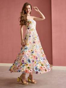 MOTF PREMIUM VESTIDO TUBO FLUIDO CON BORDADO FLORAL