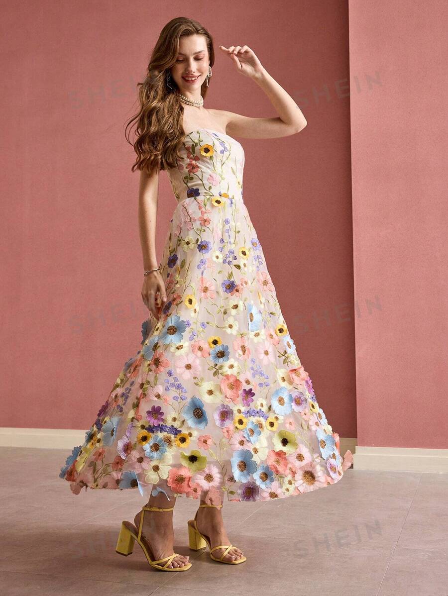 MOTF PREMIUM VESTIDO TUBO FLUIDO CON BORDADO FLORAL