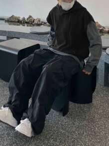 DAZY Men's Black Hooded Casual College Style Versatile Vest,Fall Clothes - Black - View 9