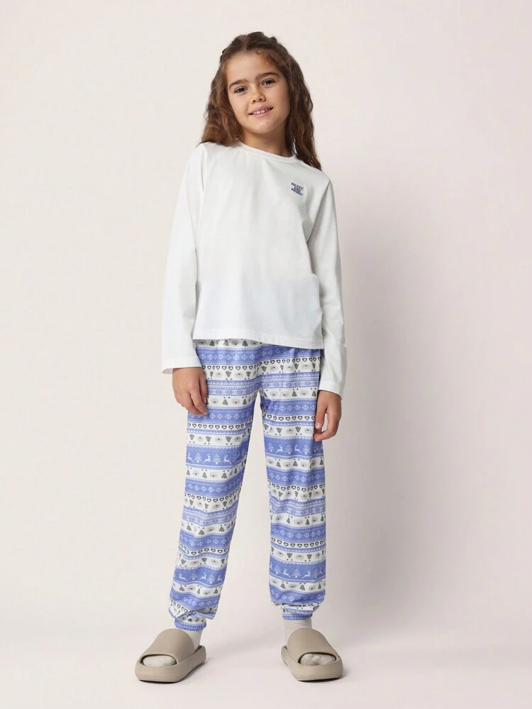 페어 아일 프린트 조거 팬츠 세트와 긴팔 티셔츠