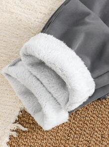 SHEIN 1pc Young Boys Casual Cute Street Warm & Comfy Thermal Lined Straight Leg Black Pants, Suitable For Outings, School, Daily Gatherings, Autumn/Winter - Grey - View 3