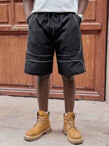 Manfinity RebelGame Pantalones cortos rectos holgados tejidos para hombre, adecuados para el verano