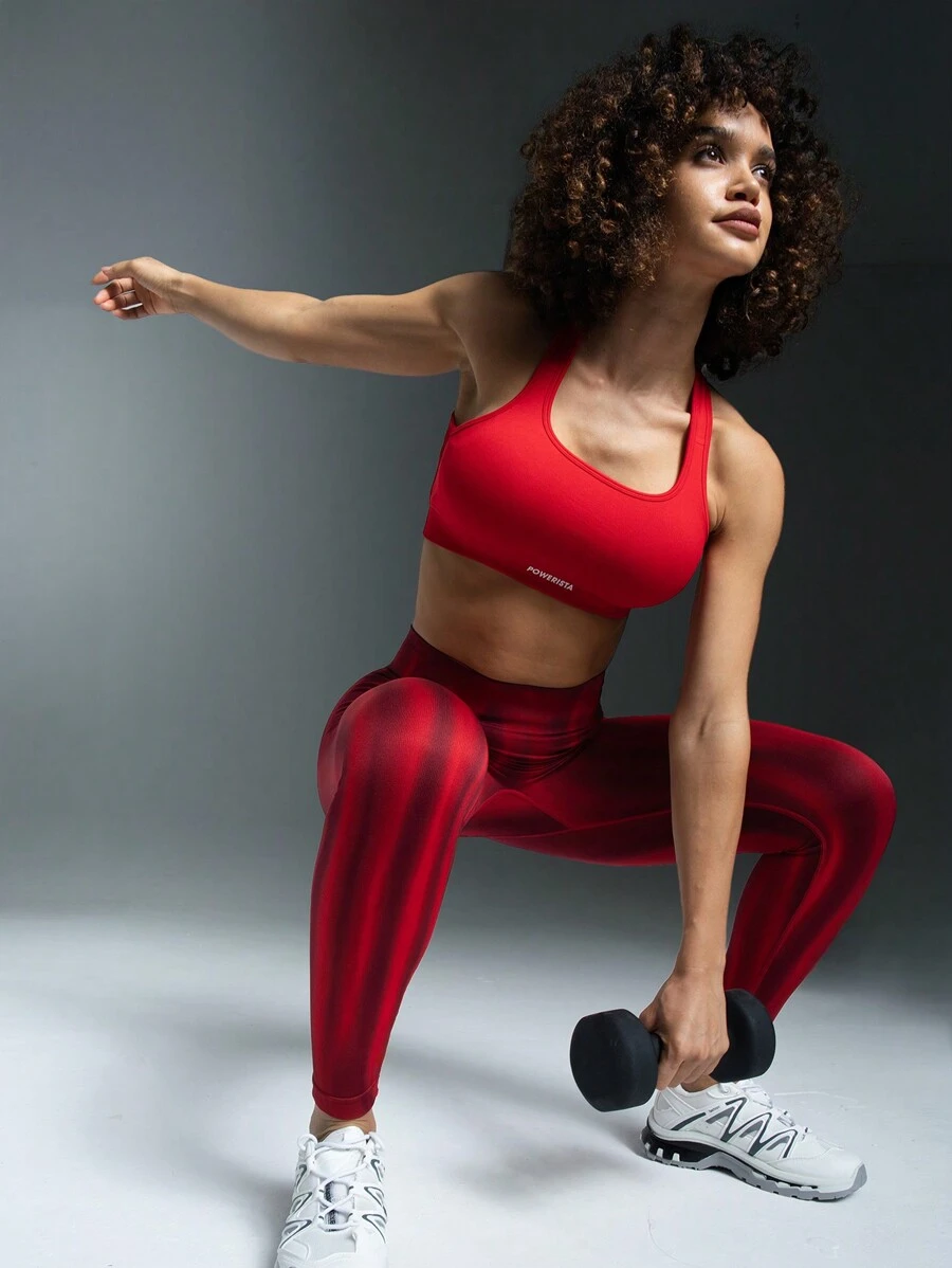 Powerista Bộ đồ thể thao nữ màu đỏ liền mạch - Áo ba lỗ dây chéo và quần yoga bó sát để tập thể dục hàng ngày & tập gym cho ngày lễ tình nhân Bộ đồ tập luyện cho nữ - Đỏ - Xem 1