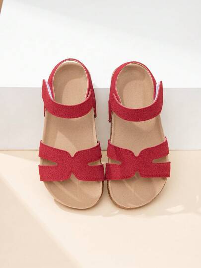 1 Pair New Girls Shoes, Summer Fashion Slip-On Flat Shoes, Comfortable Casual Outdoor Vacation Red Sandals For Female Students