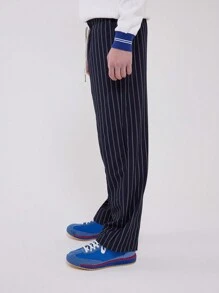 Musero Drawstring Elasticated Waistband Pinstripe Straight Leg Trousers SPRING SUMMER - Royal Blue - View 1