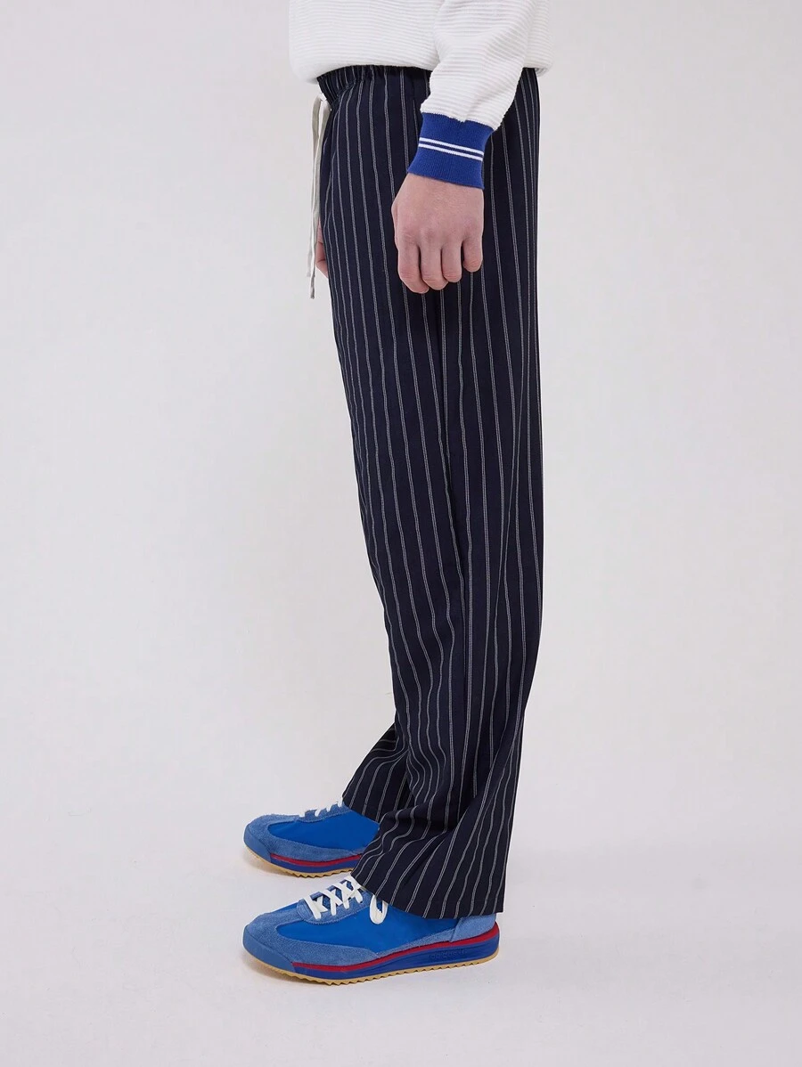 Musero Drawstring Elasticated Waistband Pinstripe Straight Leg Trousers SPRING SUMMER - Royal Blue - View 1