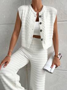 EURMUSE Cable Pattern Knitwear Pant - White - View 6