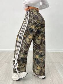 SHEIN PETITE Pantalones simples para diario con bloque de color e impresión para mujer - Multicolor - Ver 2