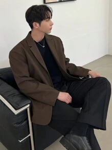 DAZY Men's Casual Solid Color Lapel Suit Jacket Fall, Winter Business Attire - Brown - View 1