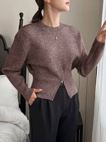 DAZY Women's Design Sense Half-Zip Pullover Sweater,Fall Clothes - Coffee Brown - View 6