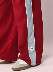 SUMWON 运动阔腿裤，撞色侧边拼接，休闲运动裤，适合青少年秋冬季和春季穿着，舒适休闲。 - 紅色 - 查看 7