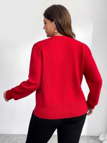 SHEIN Frenchy Damen Große Größen Weihnachten Schmetterling V-Ausschnitt Strickjacke - Rot - Übersicht 6