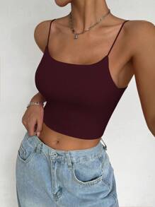 SHEIN Allurite Unity 1pc 情人节女士纯色罗纹金属扣吊带背心新年上衣，夏季 - 紅色 - 查看 4