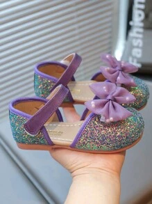 Girls' Sequins Princess Shoes, Kids Toddler Bowknot Soft Bottom Sandals