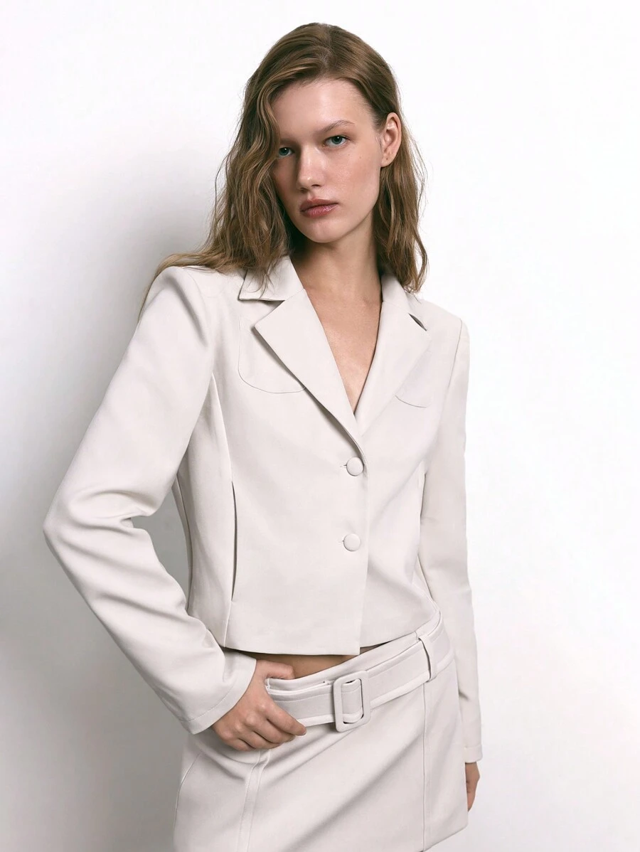 Maija New Apricot Christmas Short Elegant Urban Modern Casual Women Blazer Jacket, Suitable For Outing, Holiday, Party, New Year, Daily Wear In Fall/Winter - Apricot - View 1