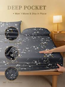 1pc Gray Plum Blossom Pattern Bed Skirt, Tree Branch Pattern Mattress Protector, Valentine's Day Mattress Cover, Fitted Sheet, Soft & Breathable, Suitable For Single, Double, Queen, King Size Beds, Deep Pocket Bedding, Home Textile, Back To School Dorm Bedding Set - Dark Grey - View 2