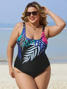 Swim Lushoire 1pc Plus Size Women's One-Piece Swimsuit With Floral Print, Elegant Holiday Beach Wear Summer