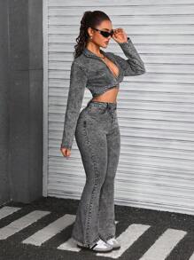 SHEIN ICON 女士牛仔背带裤和连体裤，简约时尚休闲日常穿着 - 黑色 - 查看 3