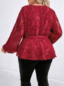 SHEIN Clasi Große Größen Bluse in Weinrot mit Ausschnitt an der Taille, A-Linie, Langarm