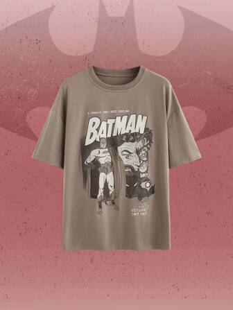 Batman X ROMWE Damen Lässiges Straßen Figur Grafik Lose T-Shirt