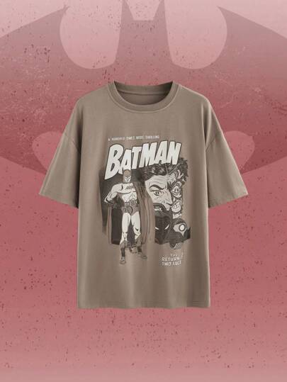 Batman X ROMWE Damen Lässiges Straßen Figur Grafik Lose T-Shirt