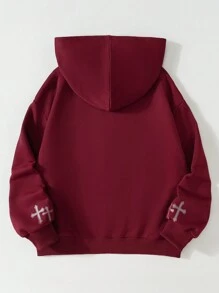 SHEIN 1 pieza Sudadera con estampado gráfico roja para niños preadolescentes, sudadera casual para niños preadolescentes - Rojo - Ver 3