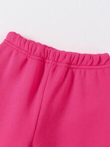 SHEIN Playful Pals 女婴羊毛连帽运动衫和裤子套装，秋冬季休闲时尚服装 - 玫紅色 - 查看 7