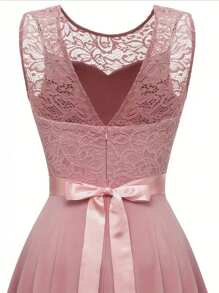 Olithes Women's Sleeveless Pink Lace Dress For Summer - Pink - View 3