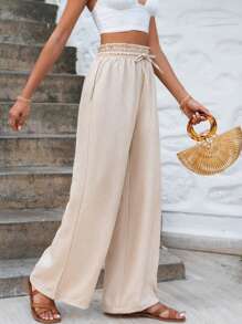 EURMUSE Women Beige Linen Pants With Belt Detail - Beige - View 4