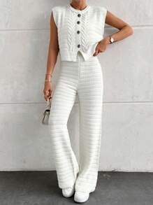 EURMUSE Cable Pattern Knitwear Pant - White - View 1