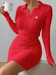 Chiquease White Embroidered Pony Logo Knit Polo Top, Fitted & Sexy Sweater Dress