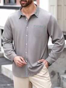 Manfinity Homme Plus Size 2 Pieces Set - Minimalist Casual Daily Wear Solid Color Shirt Blouse And Long Pants - Multicolor - View 5