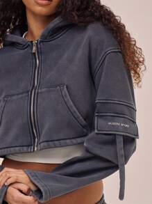 Musera Sport Pocket Zip Up Cropped Sweatshirt Gym Fitness - Dark Grey - View 7