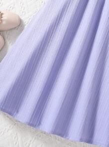 SHEIN Tween Girl Round Neck Short Sleeve Pleated Minimalist Dress - Purple - View 5