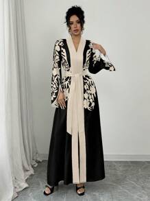 Chiquease Women's Solid Color Panel Long Sleeve Simple Long Dress - Multicolor - View 3