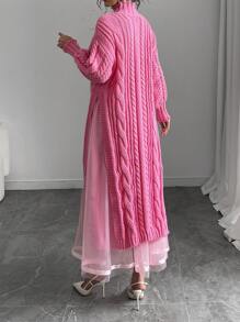 Chiquease 2 件套：高领厚毛衣和优雅薄纱裙套装，适合秋冬季 - 玫紅色 - 查看 2