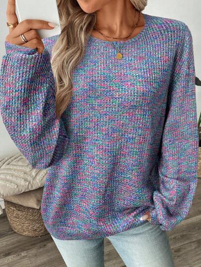 SHEIN LUNE Färgglad våffelstickad tröja för kvinnor, höst